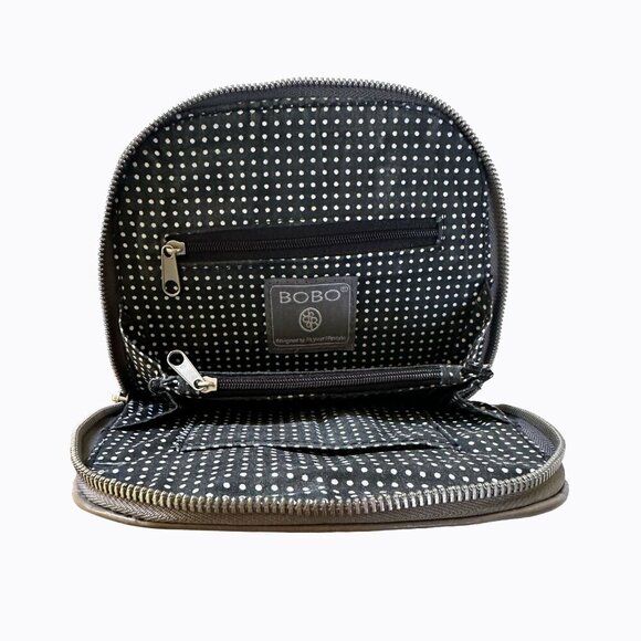 Bobo Neutral Leather Compact Bag Taupe Gray Commuter Office Crossbody Purse City - Picture 3 of 6